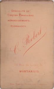 Edouard Buguet, pseudonyme C. Robert, photographe à Montargis - Carte de visite