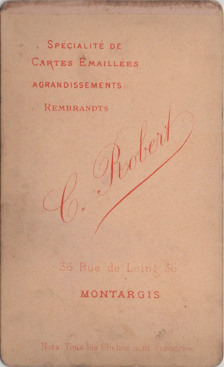 Edouard Buguet, pseudonyme C. Robert, photographe à Montargis - Carte de visite