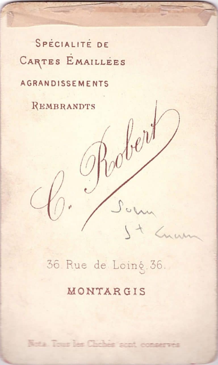 Edouard Buguet, pseudonyme C. Robert, photographe à Montargis - Carte de visite